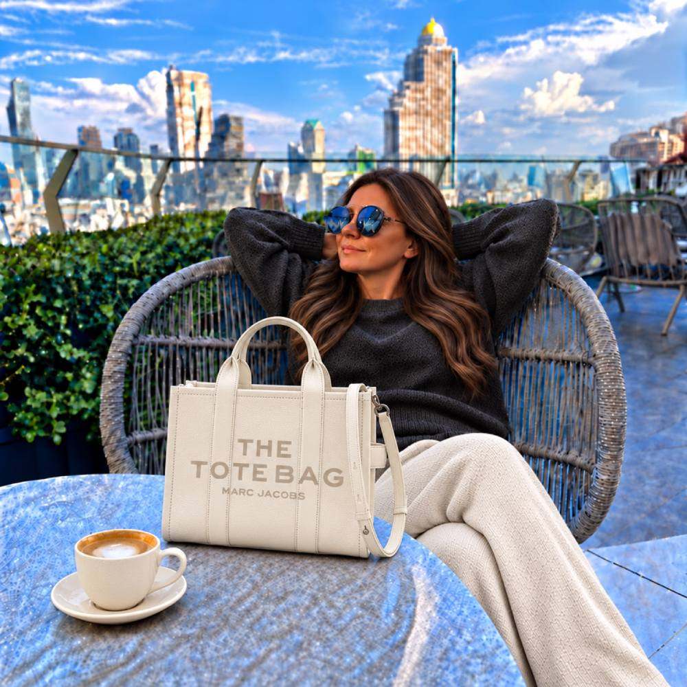 СУМКА MARC JACOBS THE LEATHER MEDIUM TOTE BAG COTTON/SILVER